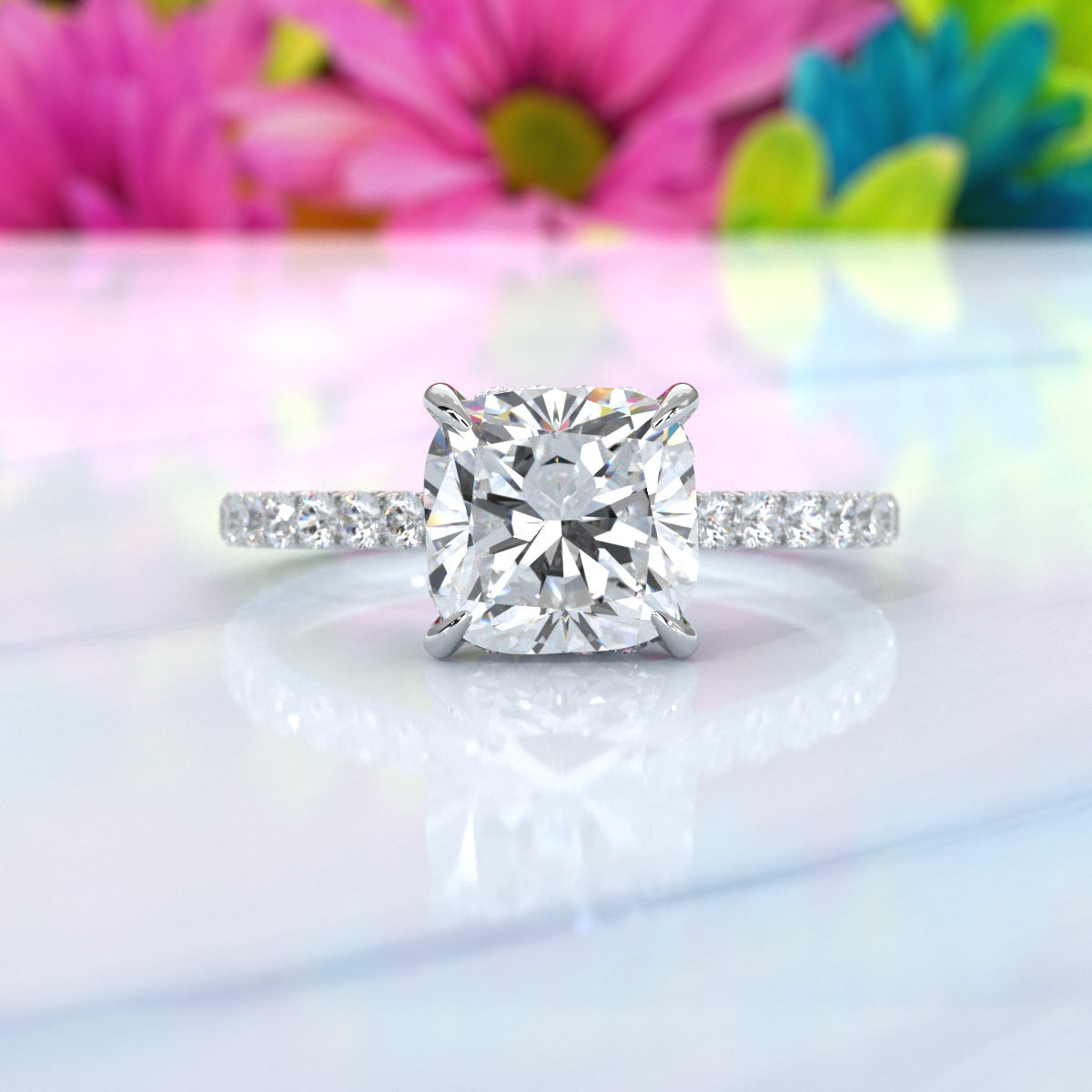 Hidden Halo U Pave Set Lab Grown Diamond Engagement Ring IGI Certified 2.47 Ctw.