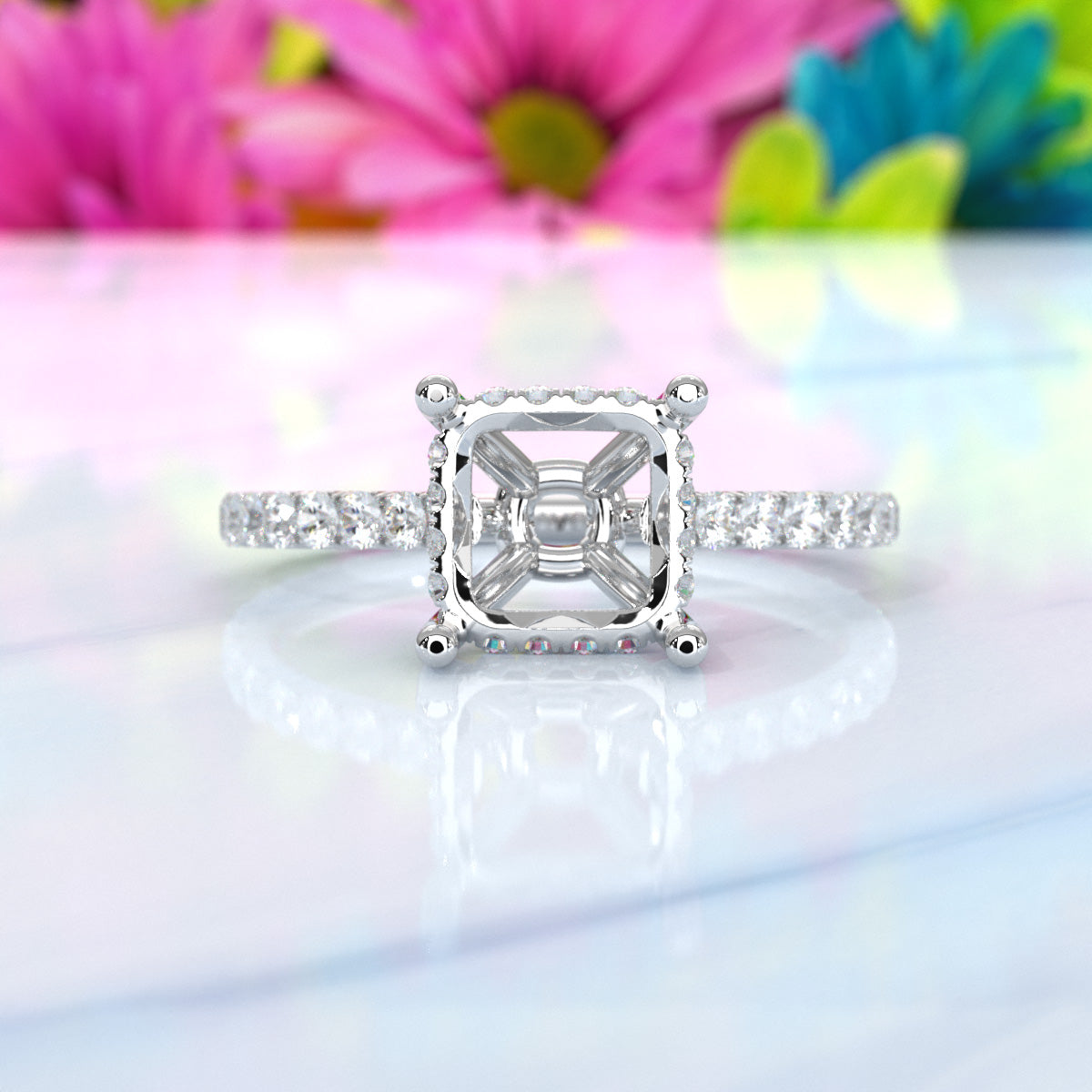 Hidden Halo U Pave Set Semi Mount Lab Grown Diamond Engagement Ring 0.47 Ct.