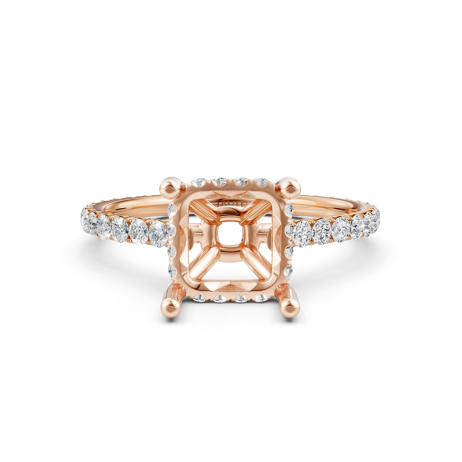 Hidden Halo U Pave Set Semi Mount Lab Grown Diamond Engagement Ring 0.47 Ct.