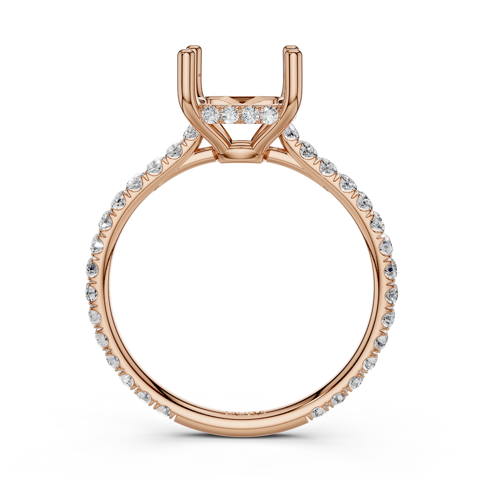 Hidden Halo U Pave Set Semi Mount Lab Grown Diamond Engagement Ring 0.47 Ct.