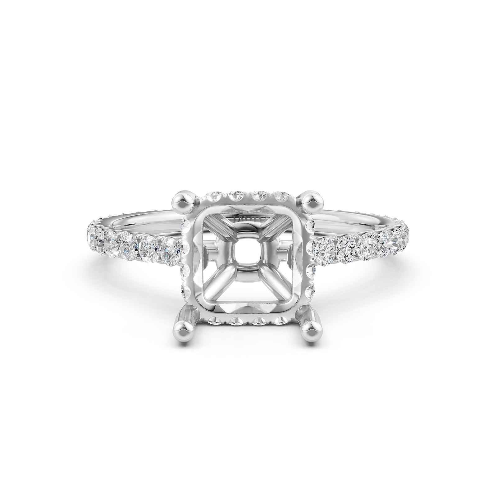 Hidden Halo U Pave Set Semi Mount Lab Grown Diamond Engagement Ring 0.47 Ct.