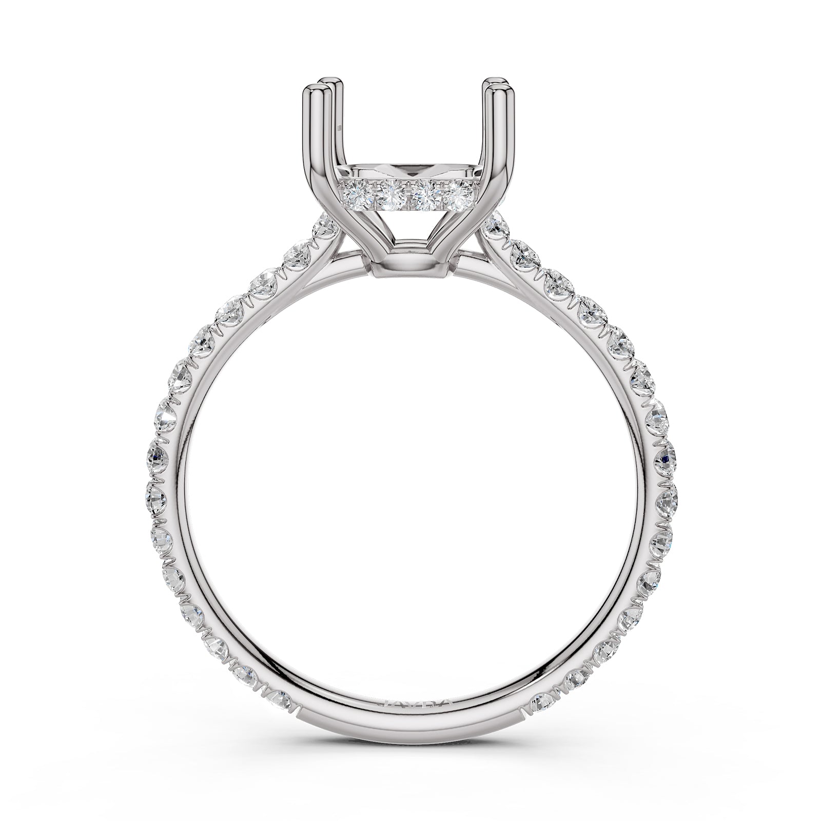 Hidden Halo U Pave Set Semi Mount Lab Grown Diamond Engagement Ring 0.47 Ct.