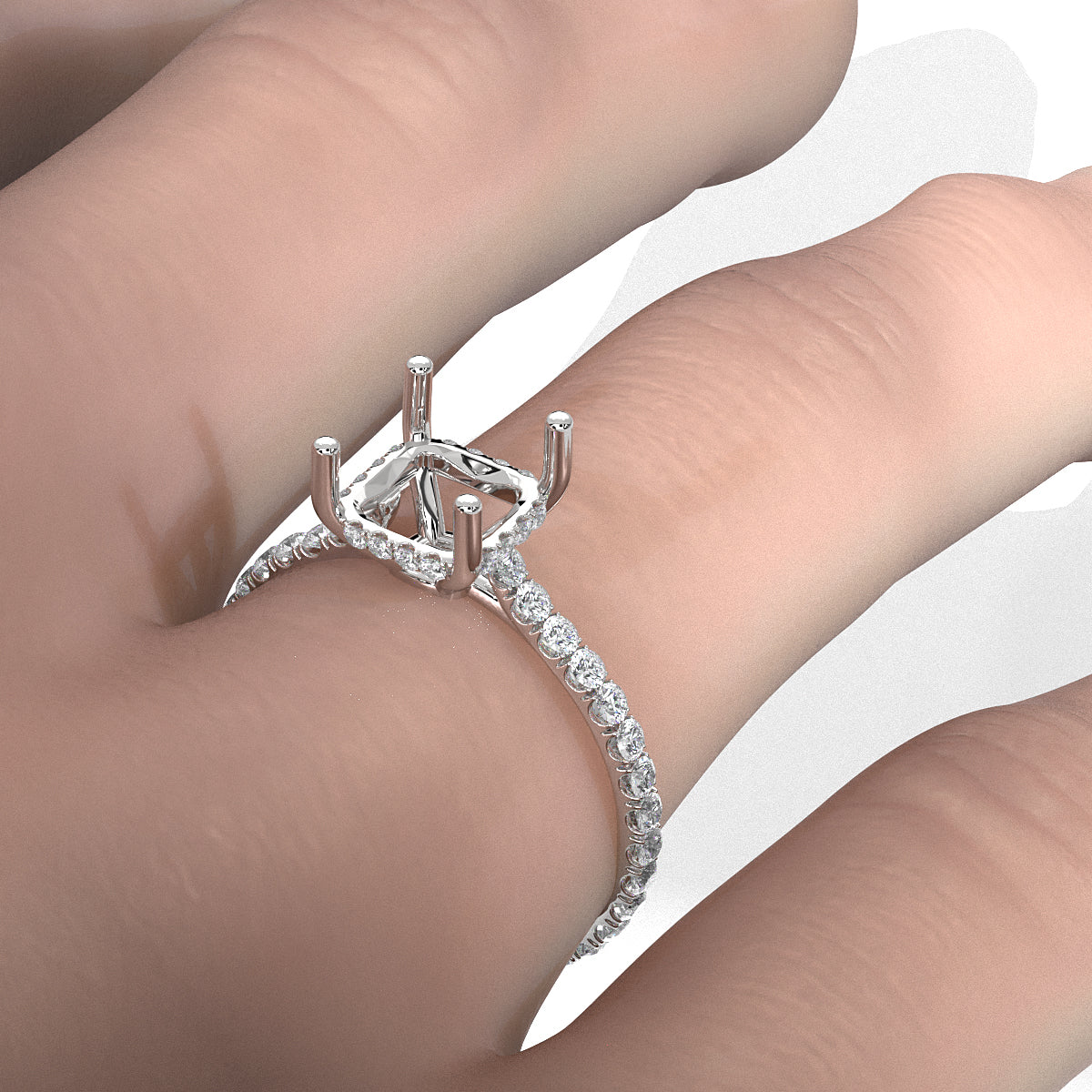 Hidden Halo U Pave Set Semi Mount Lab Grown Diamond Engagement Ring 0.47 Ct.