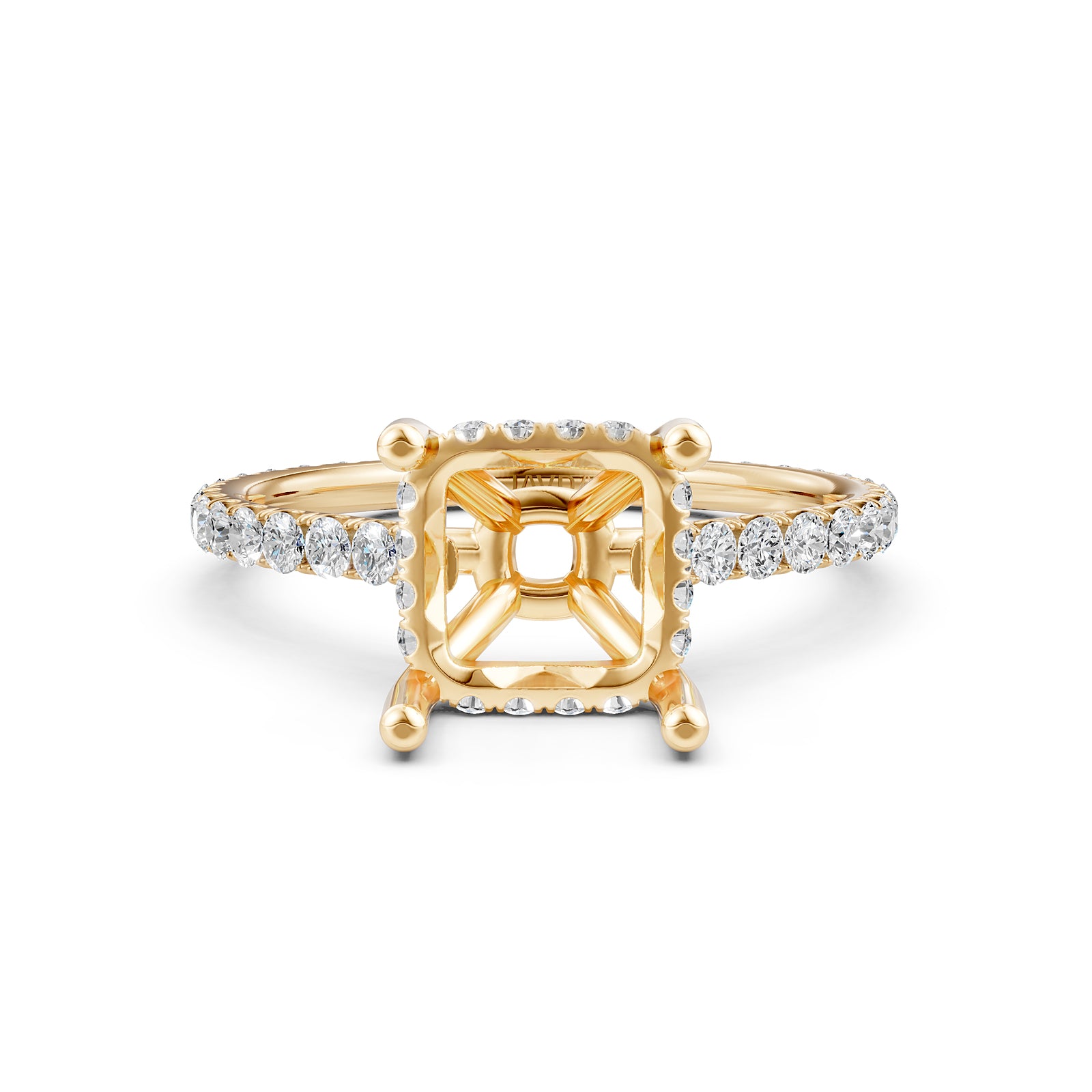 Hidden Halo U Pave Set Semi Mount Lab Grown Diamond Engagement Ring 0.47 Ct.