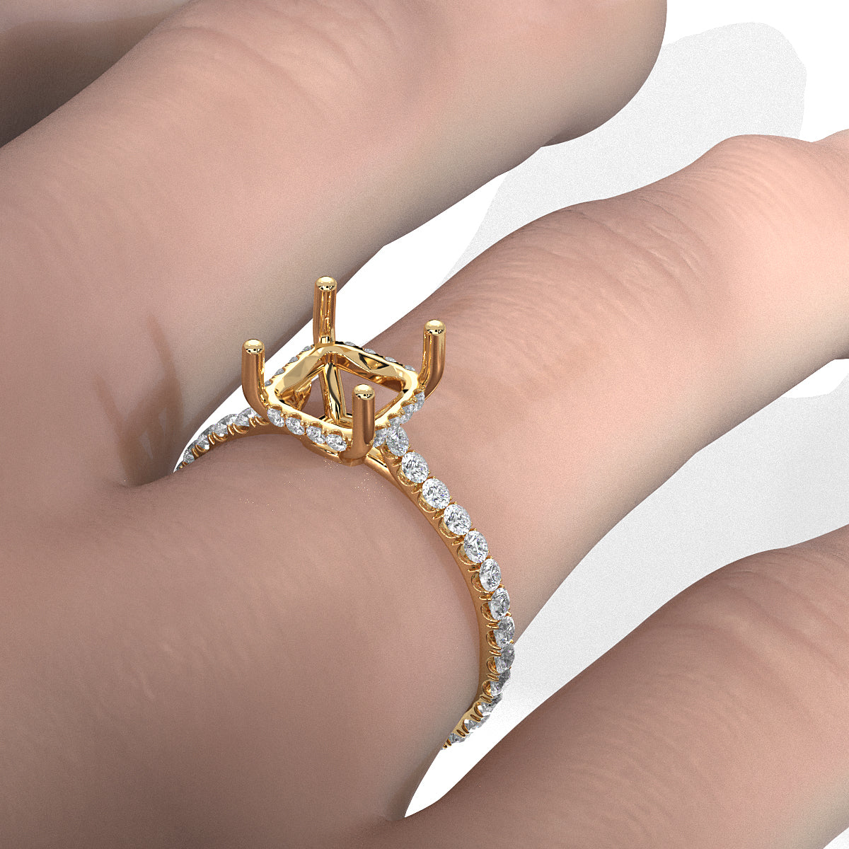 Hidden Halo U Pave Set Semi Mount Lab Grown Diamond Engagement Ring 0.47 Ct.