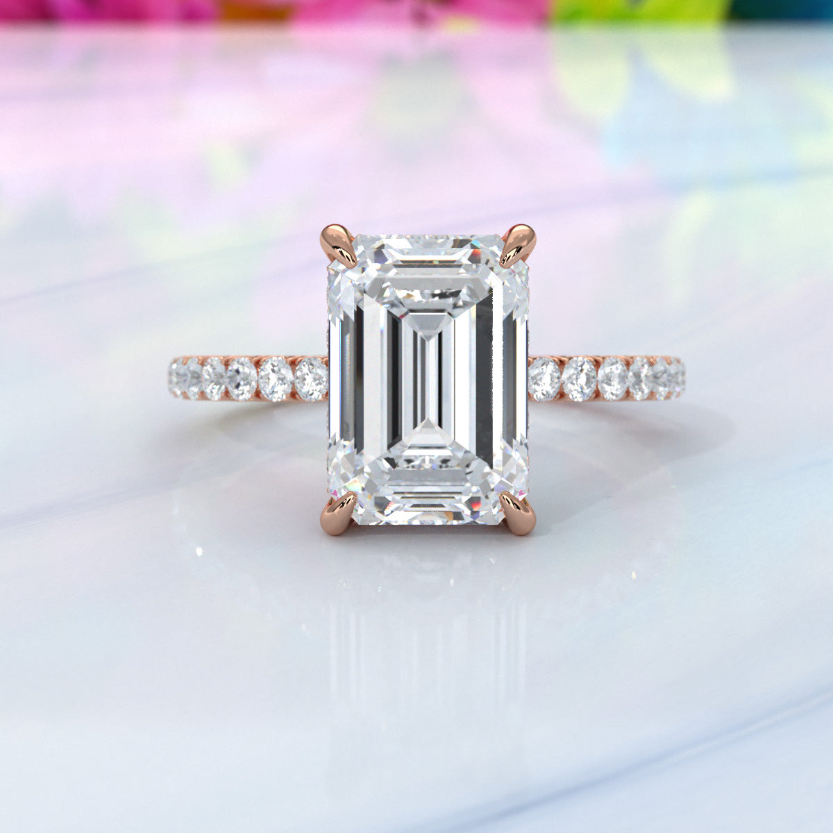 Hidden Halo U Pave Set Lab Grown Diamond Engagement Ring IGI Certified 2.47 Ctw.