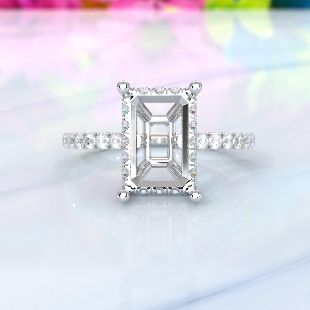 Hidden Halo U Pave Set Semi Mount Lab Grown Diamond Engagement Ring 0.47 Ct.