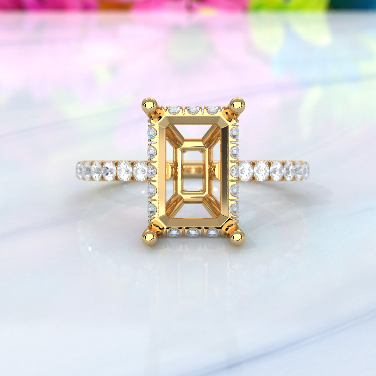 Hidden Halo U Pave Set Semi Mount Lab Grown Diamond Engagement Ring 0.47 Ct.