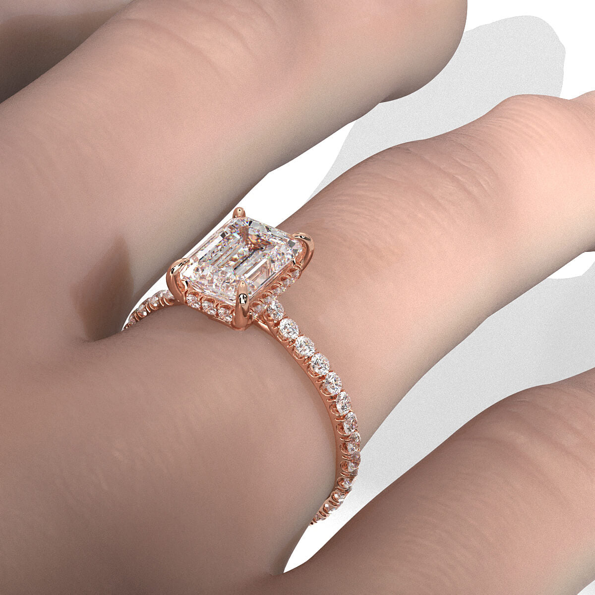 Hidden Halo U Pave Set Lab Grown Diamond Engagement Ring IGI Certified 2.47 Ctw.