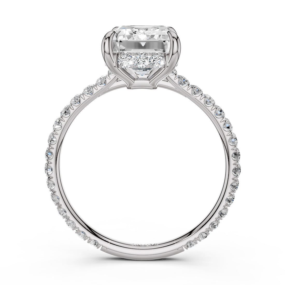 Hidden Halo french U cut pave Set Emerald Diamond Engagement Ring 14k White Gold