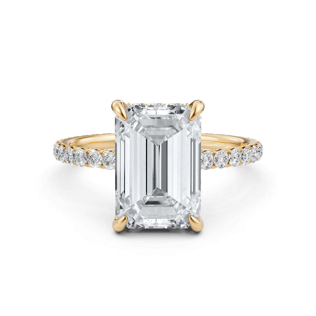 Hidden Halo french U cut pave Set Emerald Diamond Engagement Ring 14k White Gold