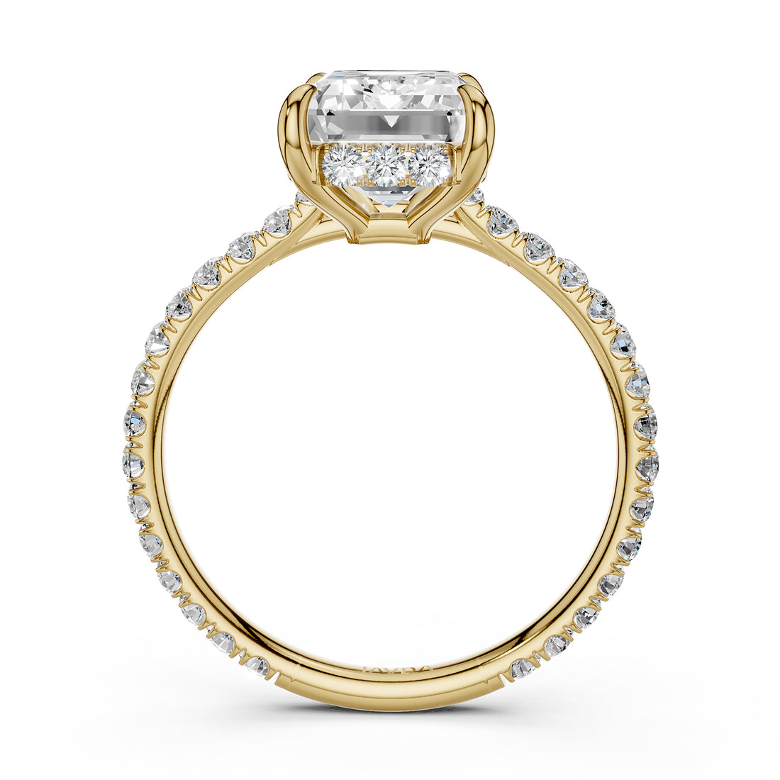 Hidden Halo french U cut pave Set Emerald Diamond Engagement Ring 14k White Gold