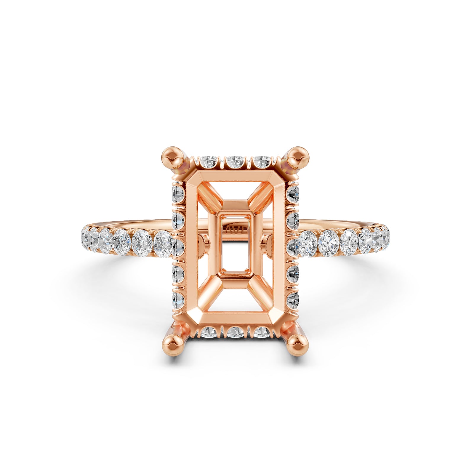 Hidden Halo U Pave Set Semi Mount Lab Grown Diamond Engagement Ring 0.47 Ct.