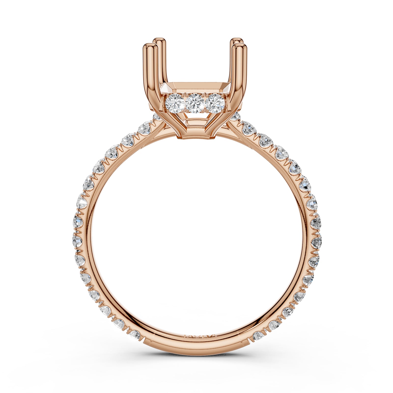 Hidden Halo U Pave Set Semi Mount Lab Grown Diamond Engagement Ring 0.47 Ct.