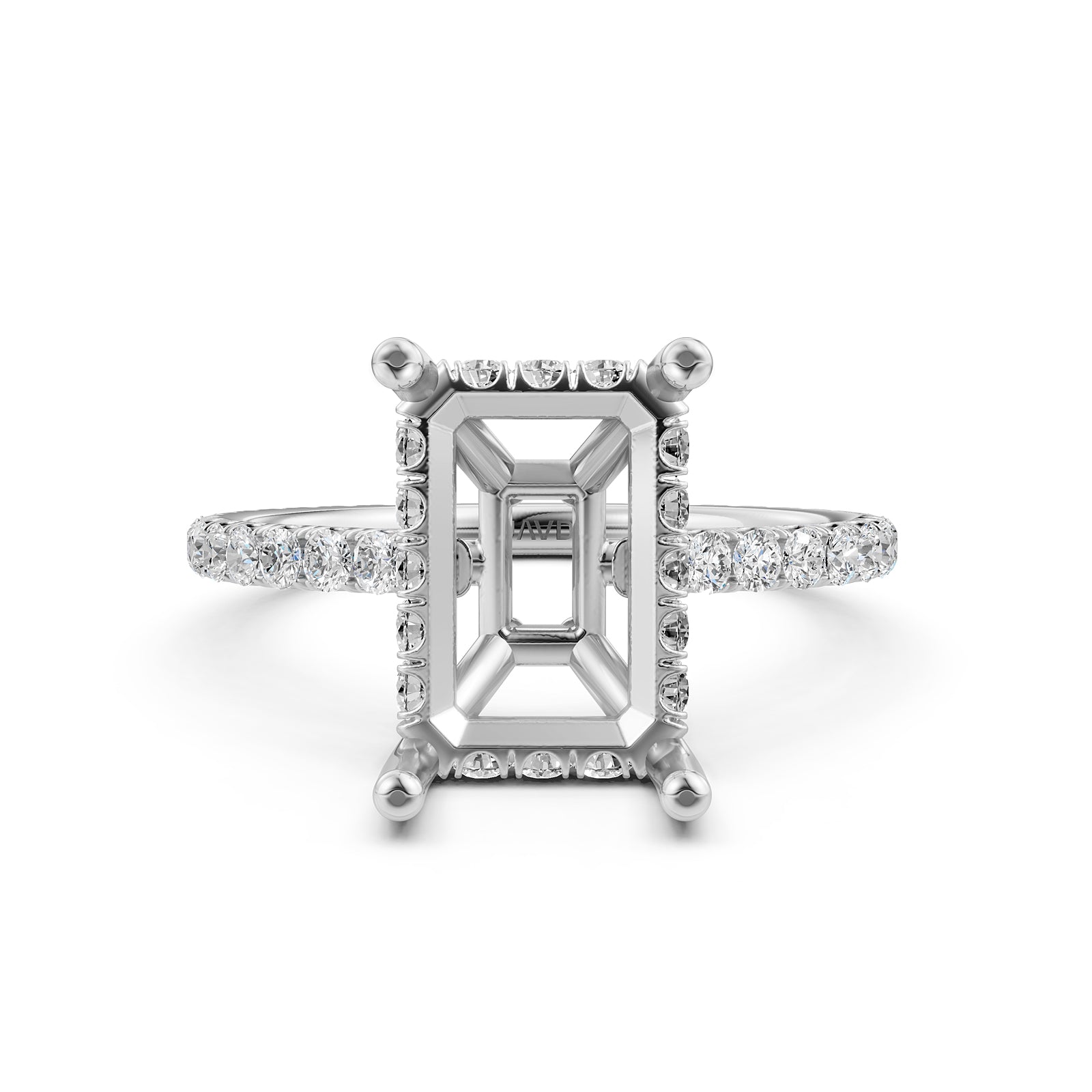 Hidden Halo U Pave Set Semi Mount Lab Grown Diamond Engagement Ring 0.47 Ct.