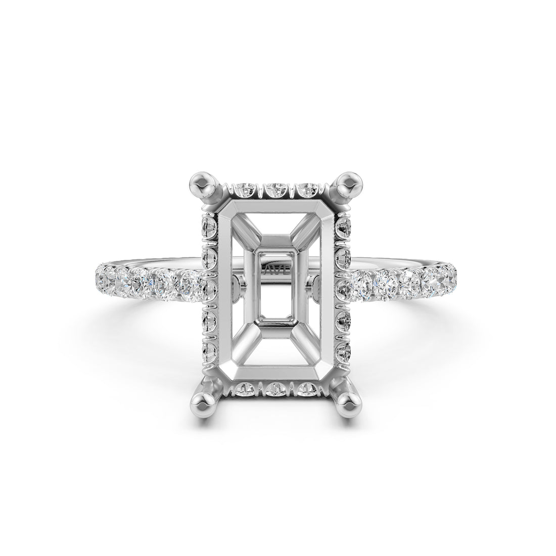 Hidden Halo U Pave Set Semi Mount Lab Grown Diamond Engagement Ring 0.47 Ct.