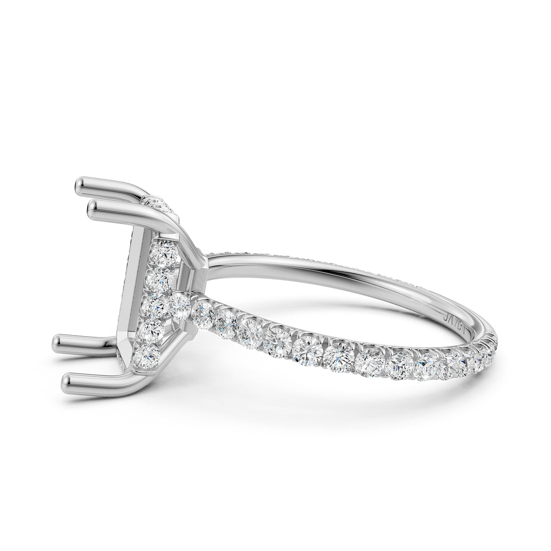 Hidden Halo U Pave Set Semi Mount Lab Grown Diamond Engagement Ring 0.47 Ct.