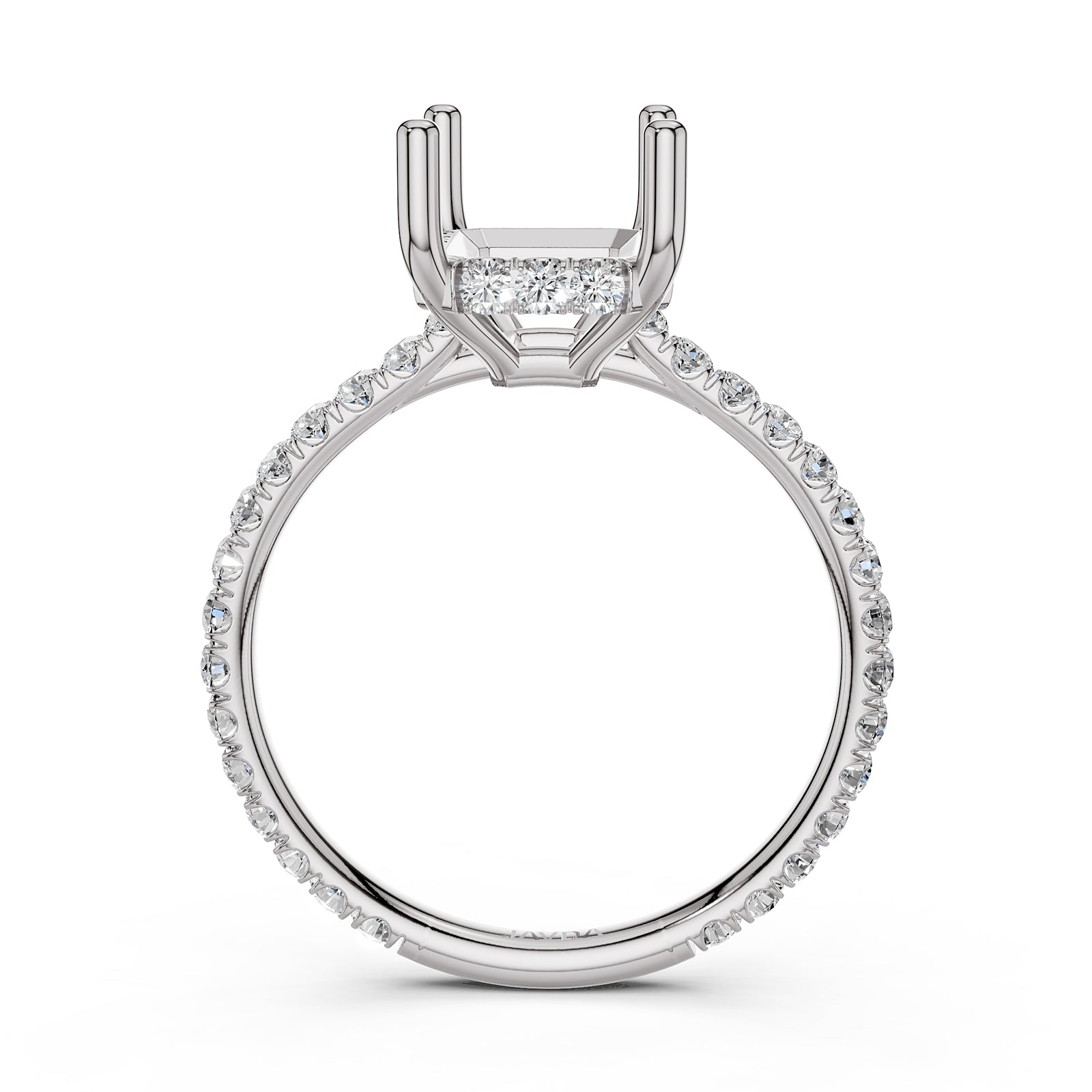 Hidden Halo U Pave Set Semi Mount Lab Grown Diamond Engagement Ring 0.47 Ct.