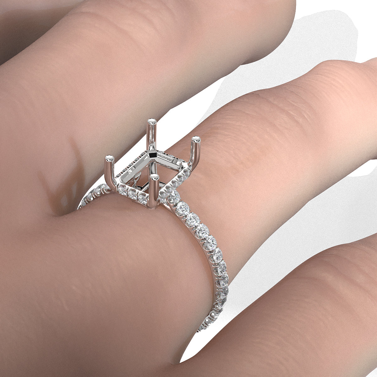 Hidden Halo U Pave Set Semi Mount Lab Grown Diamond Engagement Ring 0.47 Ct.