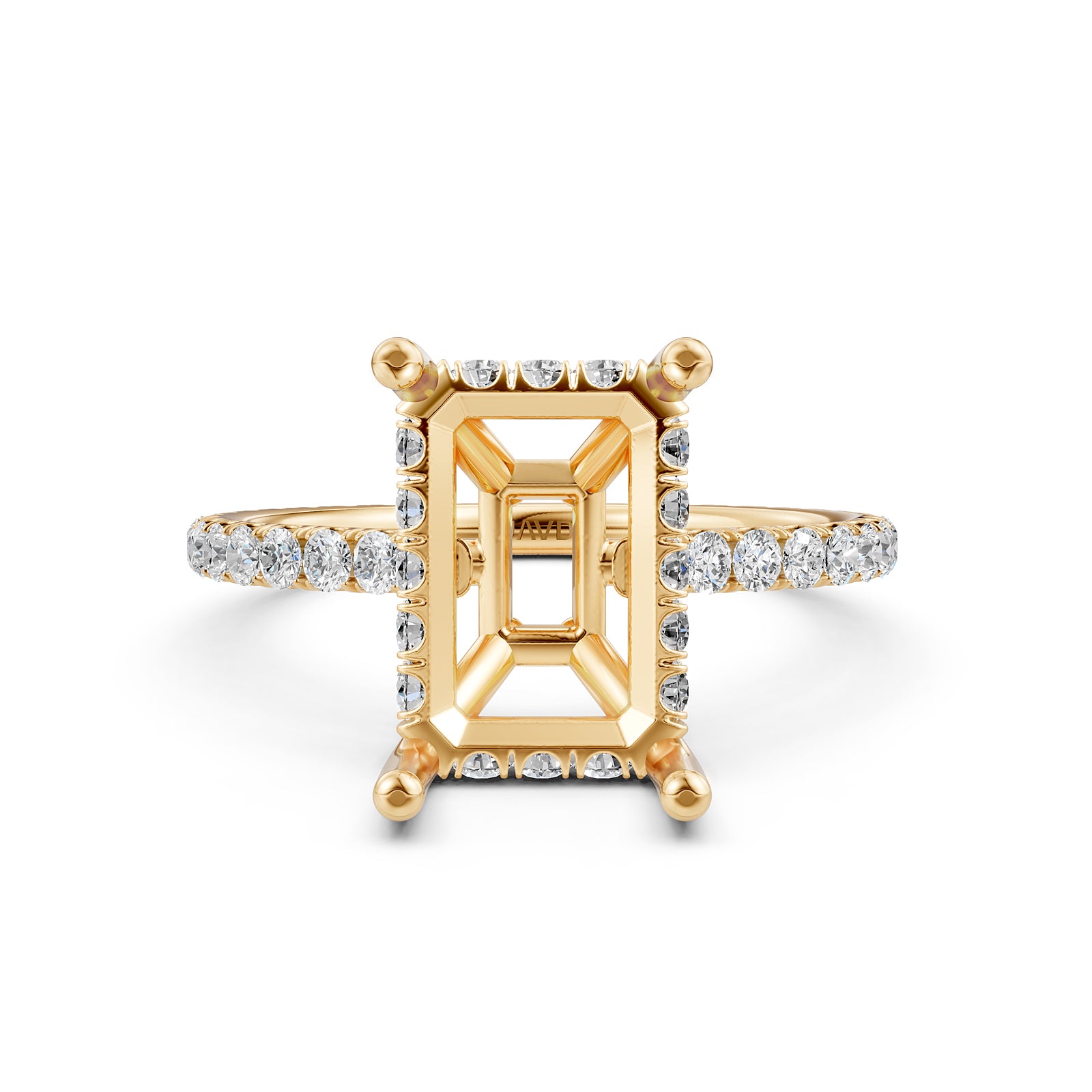 Hidden Halo U Pave Set Semi Mount Lab Grown Diamond Engagement Ring 0.47 Ct.