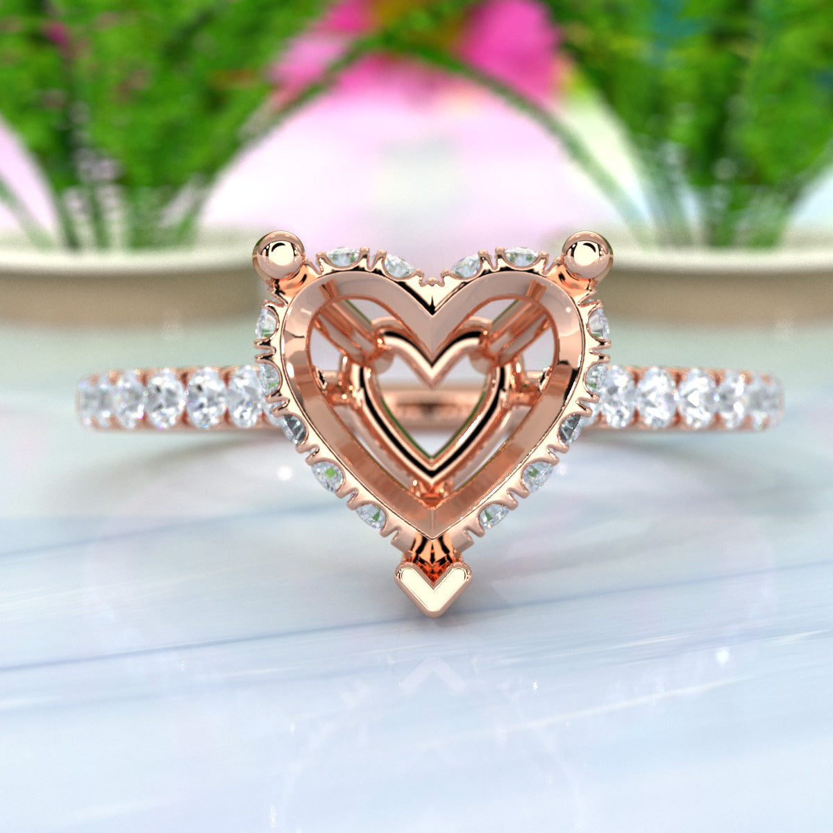 Hidden Halo U Pave Set Semi Mount Lab Grown Diamond Engagement Ring 0.47 Ct.