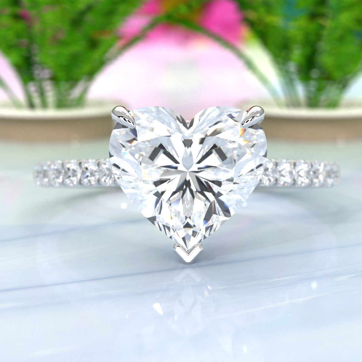 Hidden Halo U Pave Set Lab Grown Diamond Engagement Ring IGI Certified 2.47 Ctw.