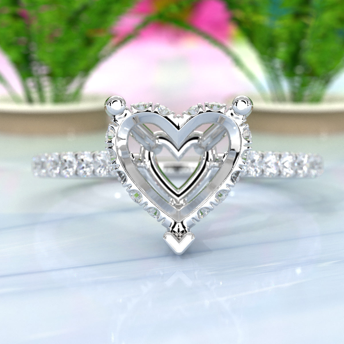 Hidden Halo U Pave Set Semi Mount Lab Grown Diamond Engagement Ring 0.47 Ct.