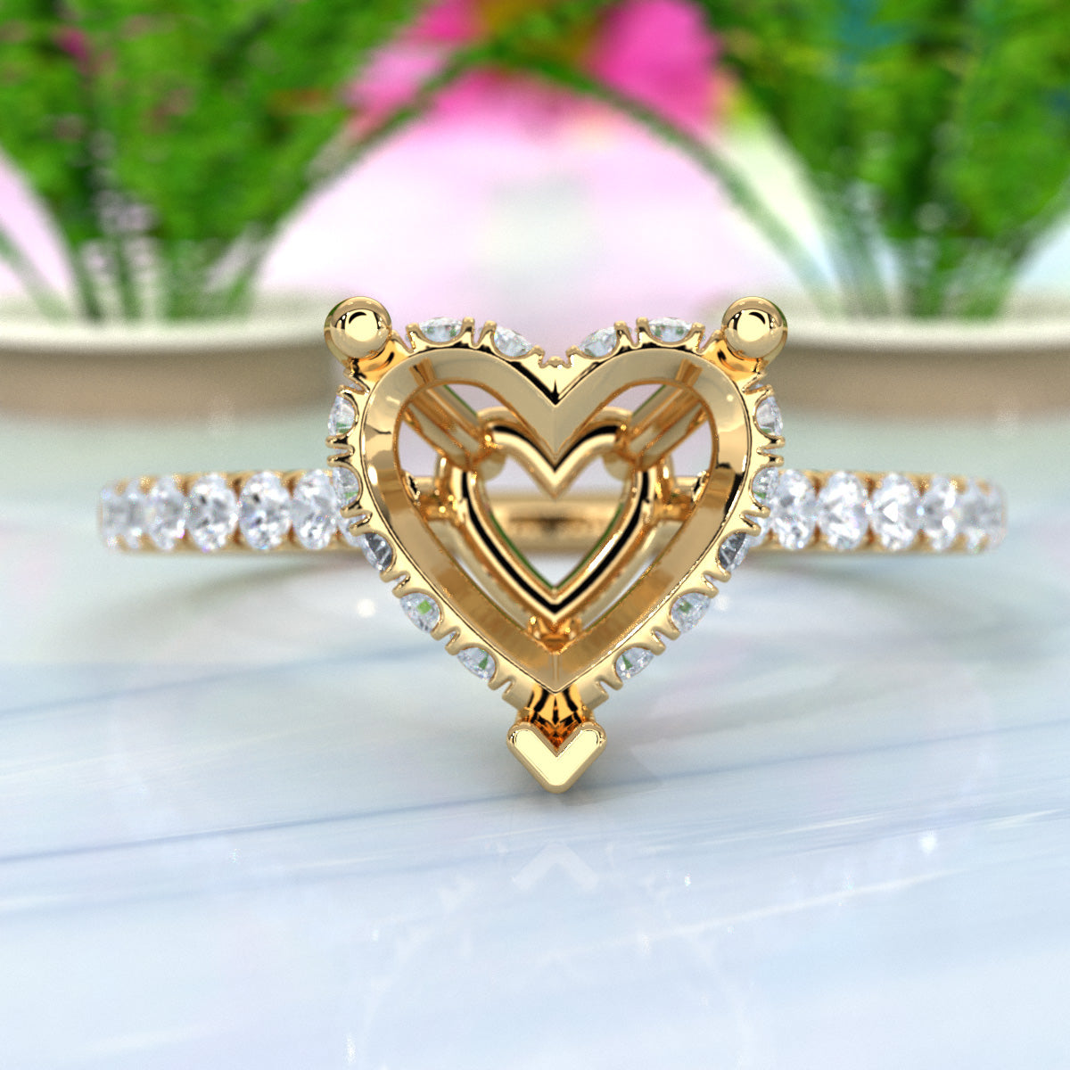 Hidden Halo U Pave Set Semi Mount Lab Grown Diamond Engagement Ring 0.47 Ct.