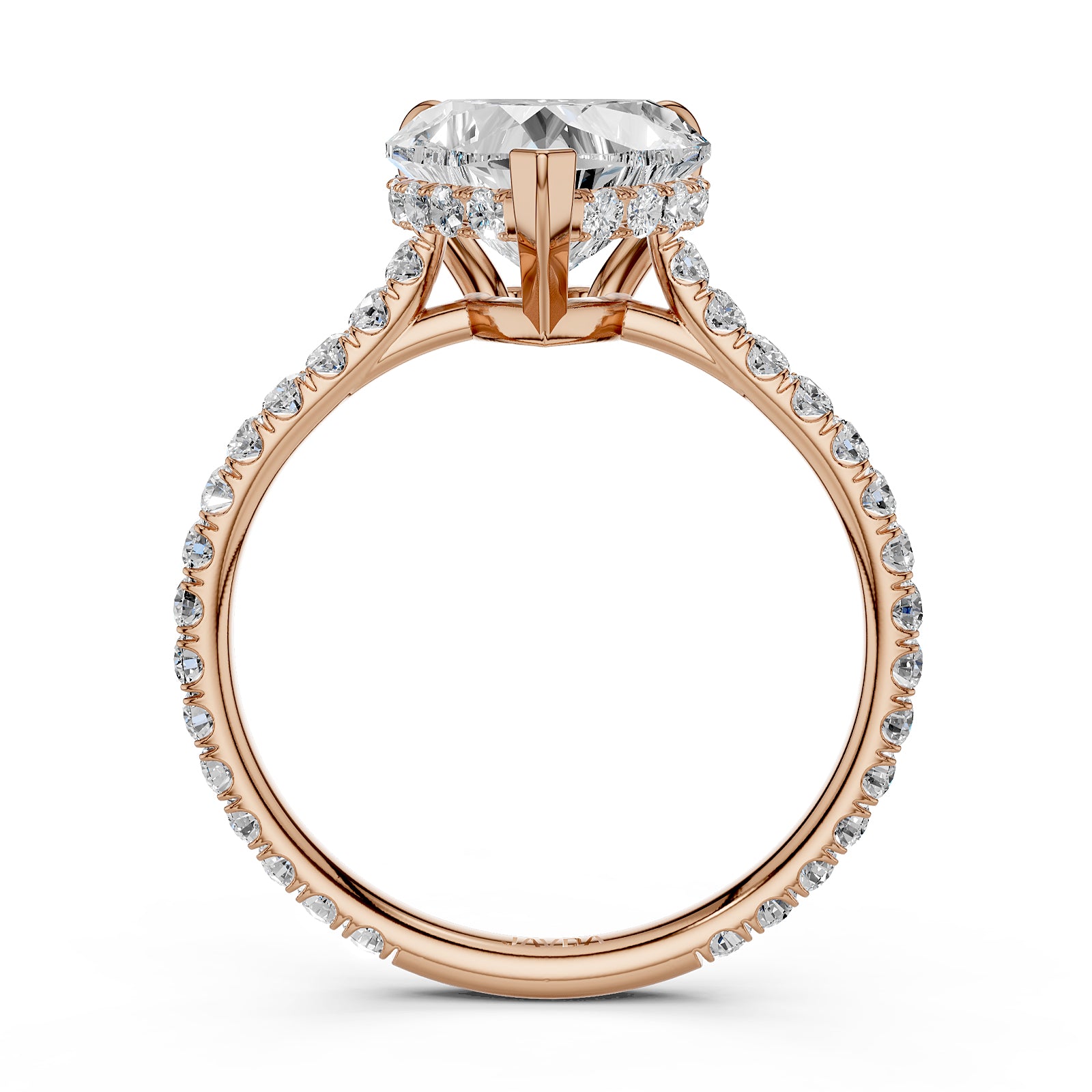 Hidden Halo French U Cut Pave Set Heart Lab Grown Diamond Engagement Ring