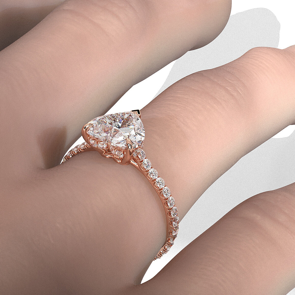 Hidden Halo U Pave Set Lab Grown Diamond Engagement Ring IGI Certified 2.47 Ctw.