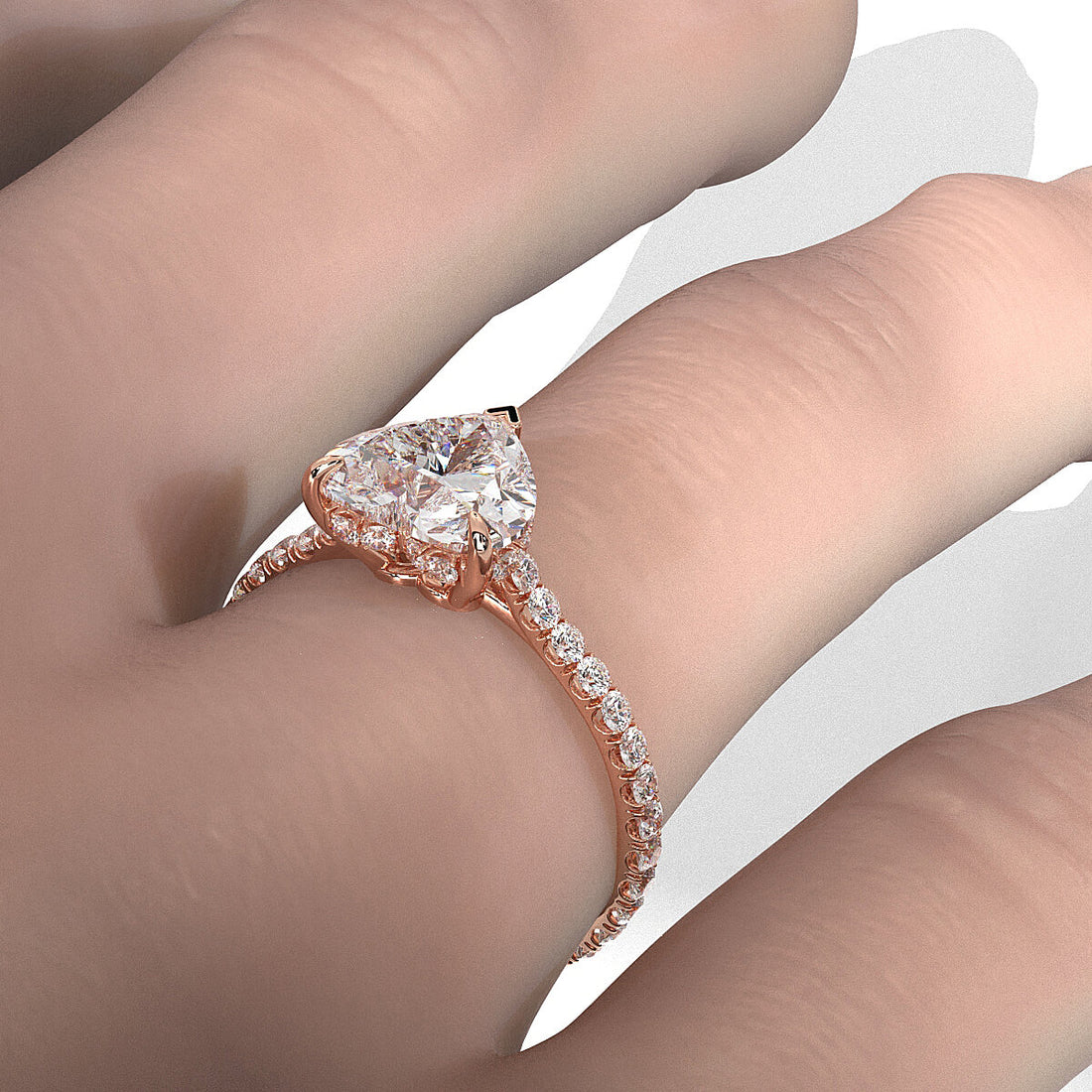 Hidden Halo French U Cut Pave Set Heart Lab Grown Diamond Engagement Ring