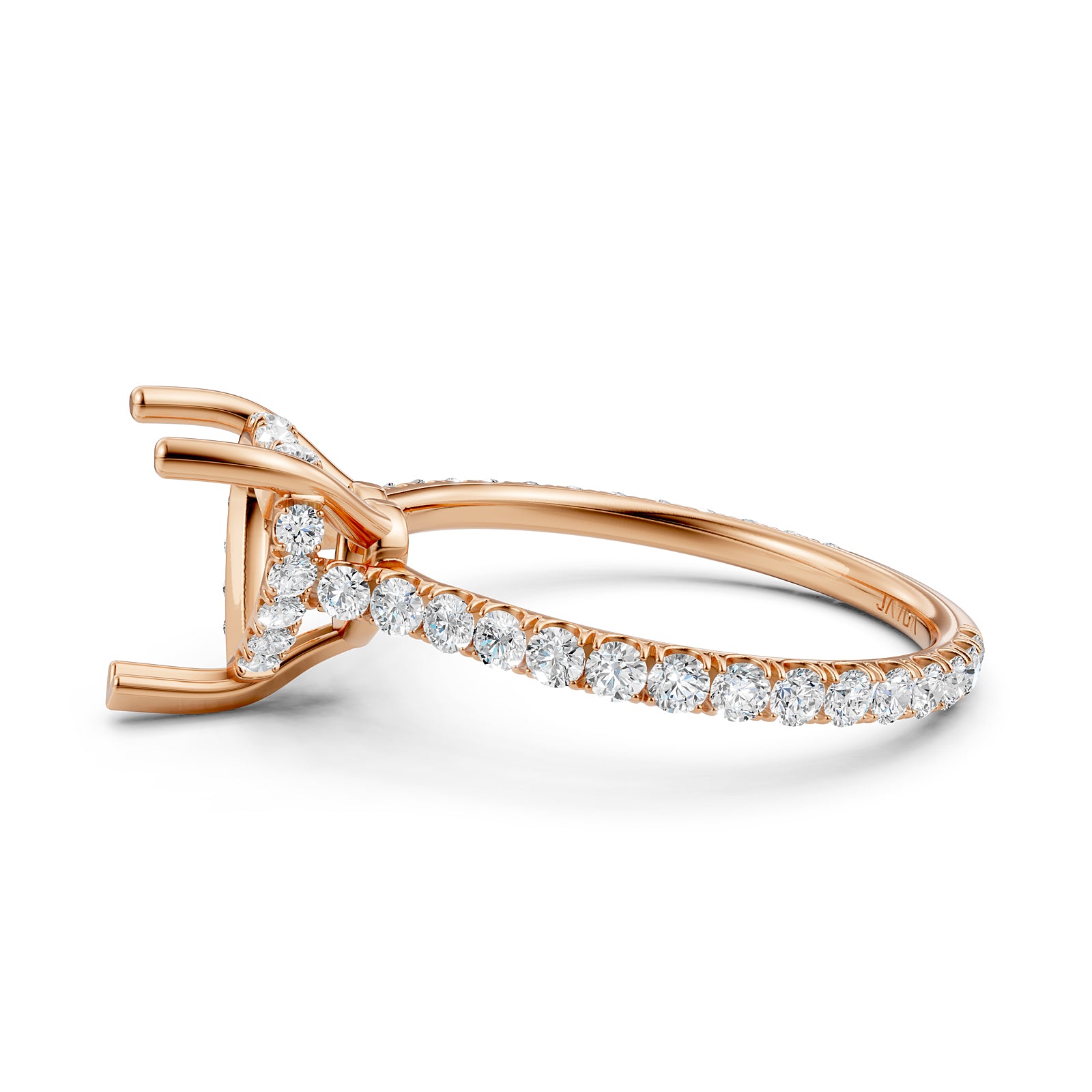 Hidden Halo U Pave Set Semi Mount Lab Grown Diamond Engagement Ring 0.47 Ct.