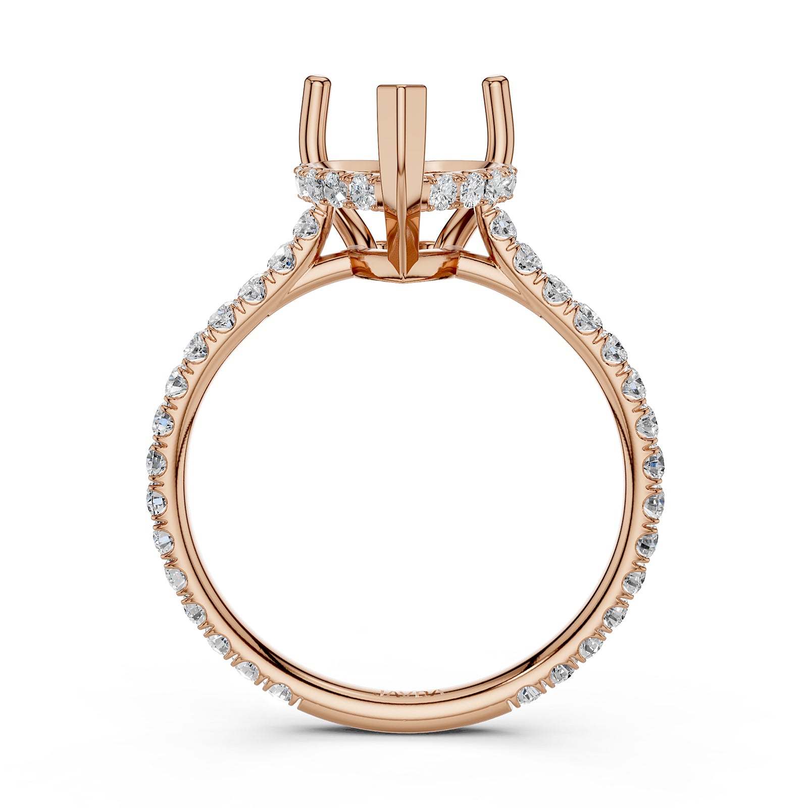 Hidden Halo U Pave Set Semi Mount Lab Grown Diamond Engagement Ring 0.47 Ct.