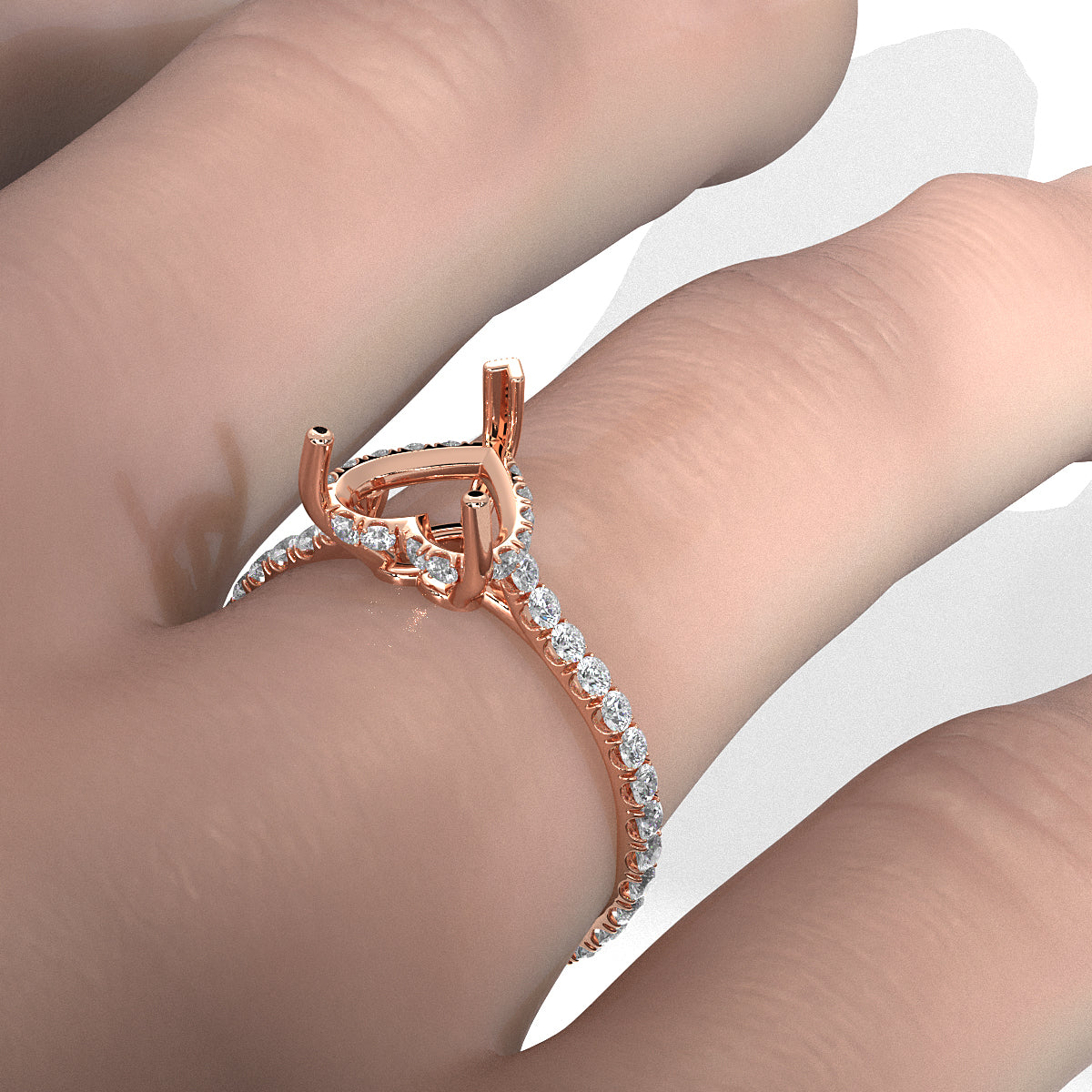 Hidden Halo U Pave Set Semi Mount Lab Grown Diamond Engagement Ring 0.47 Ct.