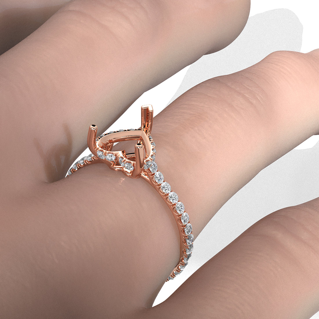 Hidden Halo U Pave Set Semi Mount Lab Grown Diamond Engagement Ring 0.47 Ct.