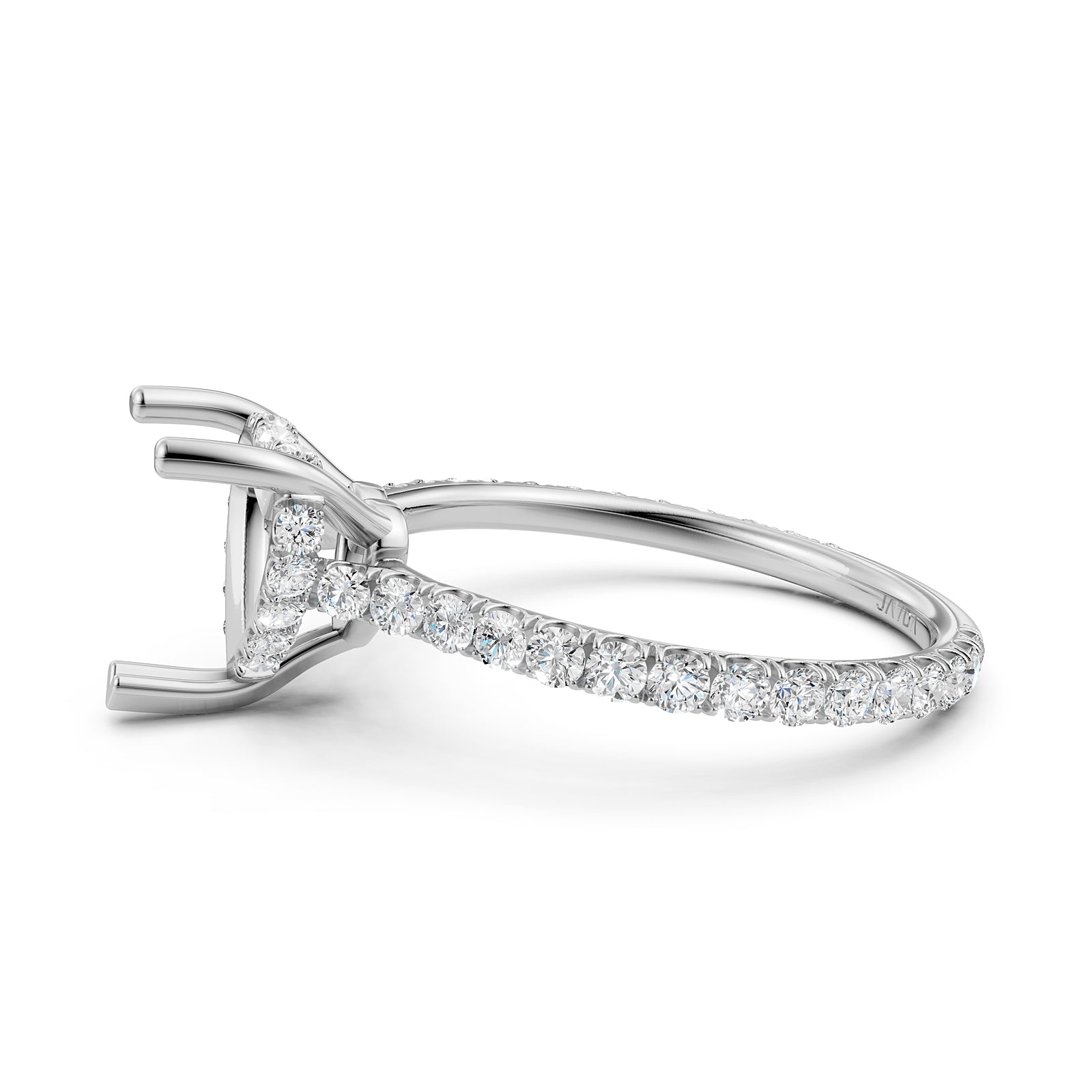 Hidden Halo U Pave Set Semi Mount Lab Grown Diamond Engagement Ring 0.47 Ct.