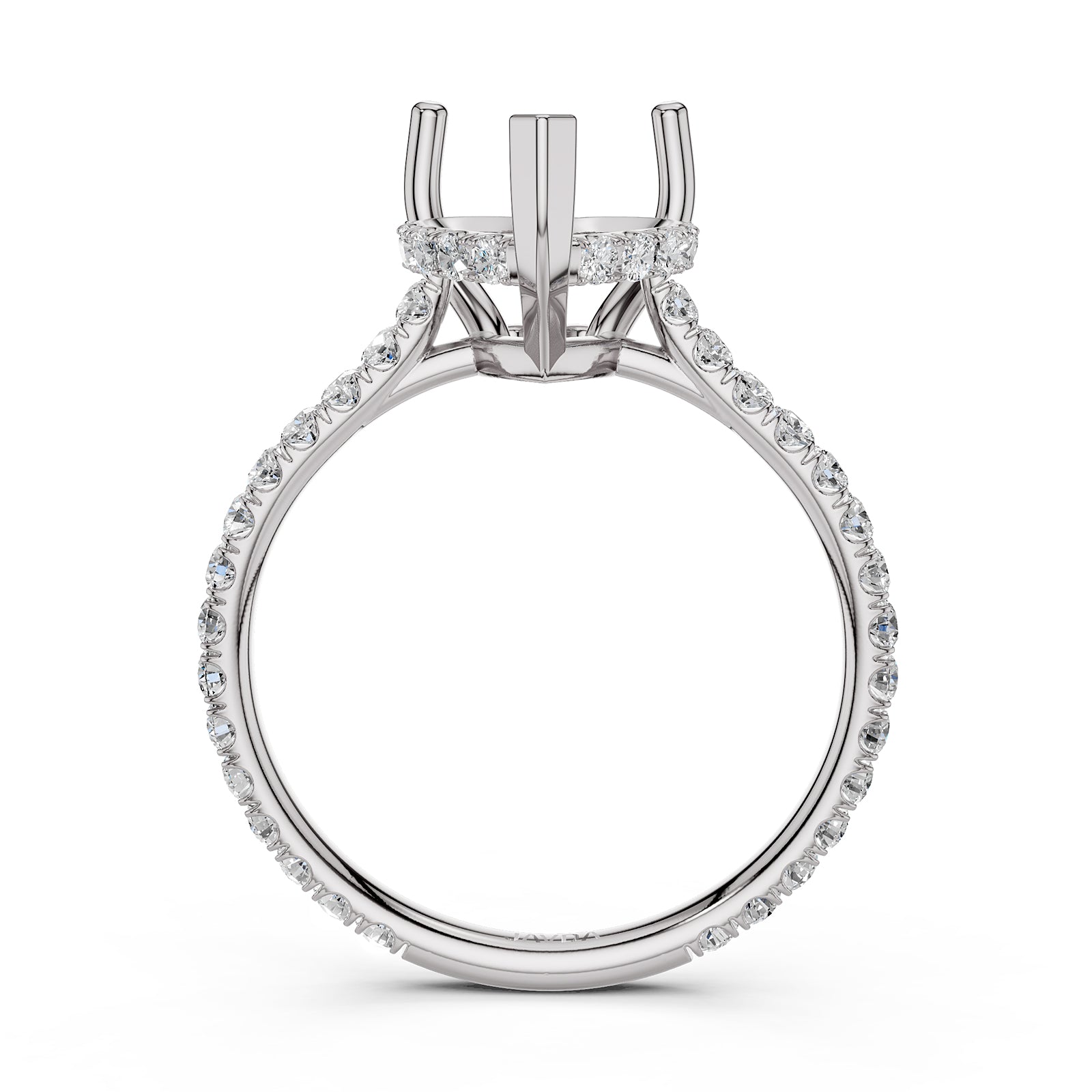 Hidden Halo U Pave Set Semi Mount Lab Grown Diamond Engagement Ring 0.47 Ct.