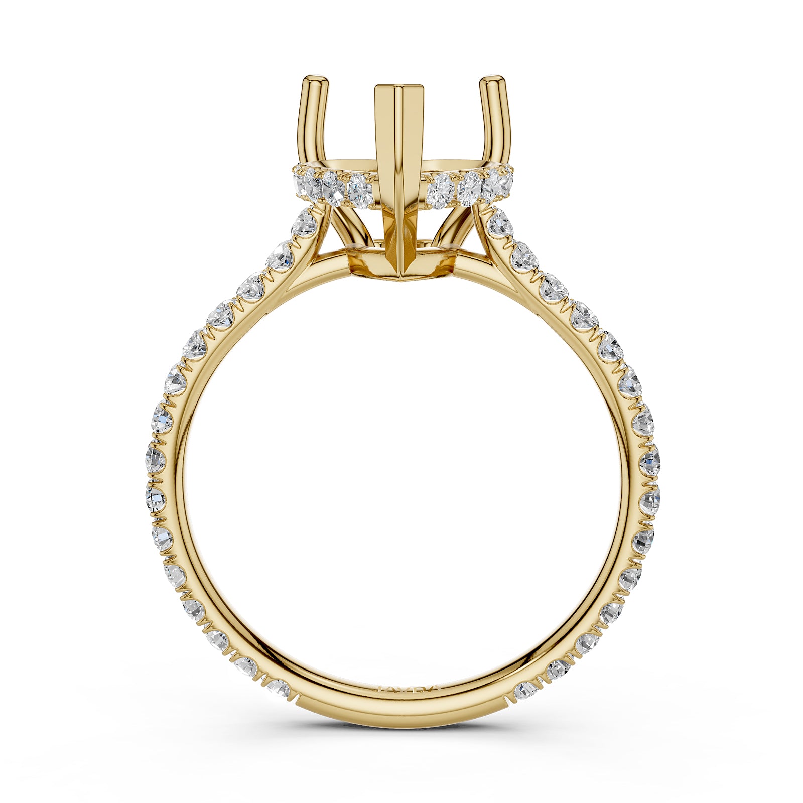 Hidden Halo U Pave Set Semi Mount Lab Grown Diamond Engagement Ring 0.47 Ct.