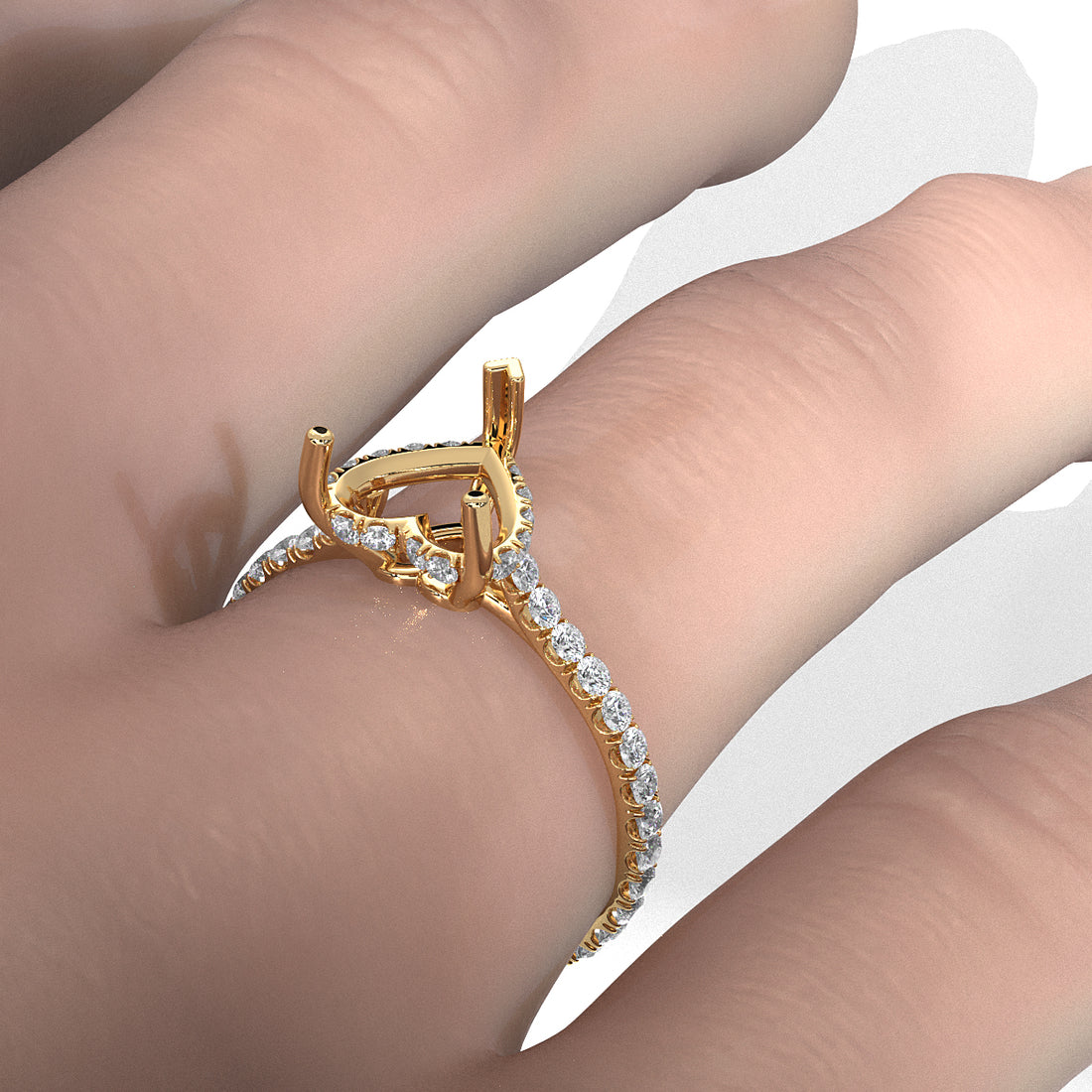 Hidden Halo U Pave Set Semi Mount Lab Grown Diamond Engagement Ring 0.47 Ct.
