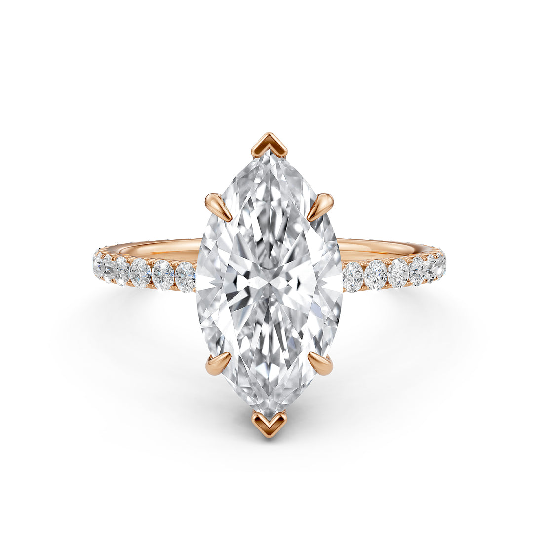 Hidden Halo French U Cut Pave Set Marquise Lab Grown Diamond Engagement Ring