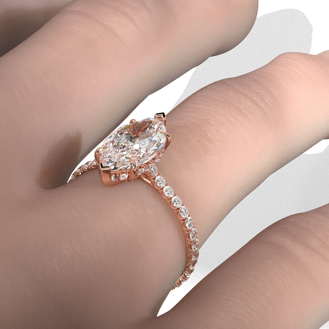 Hidden Halo French U Cut Pave Set Marquise Lab Grown Diamond Engagement Ring