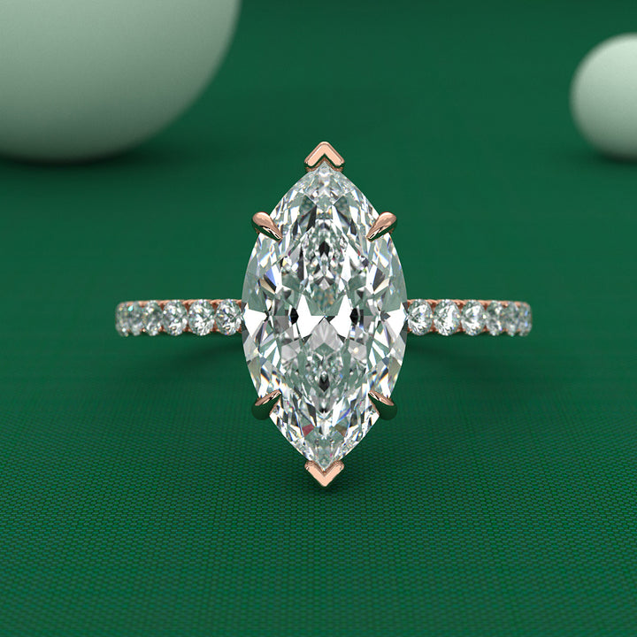 Hidden Halo French U Cut Pave Set Marquise Lab Grown Diamond Engagement Ring