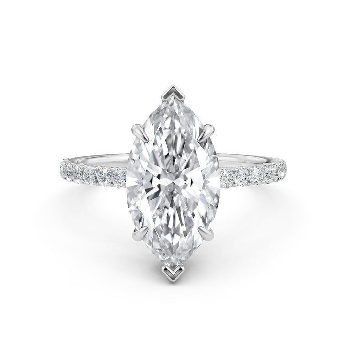 Hidden Halo French U Cut Pave Set Marquise Lab Grown Diamond Engagement Ring