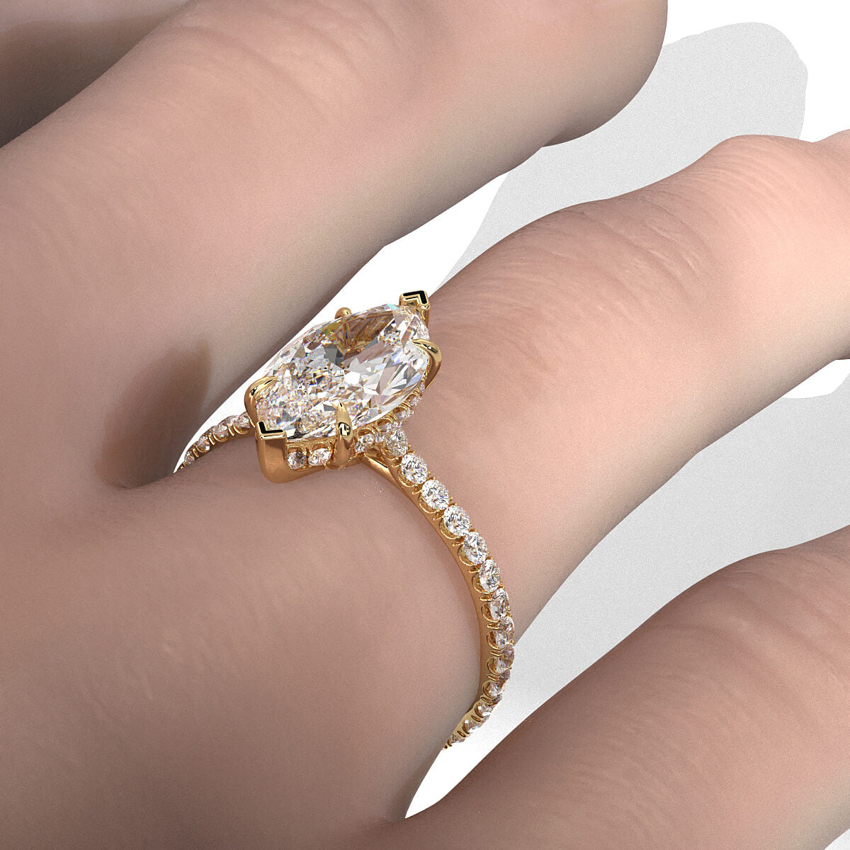 Hidden Halo French U Cut Pave Set Marquise Lab Grown Diamond Engagement Ring