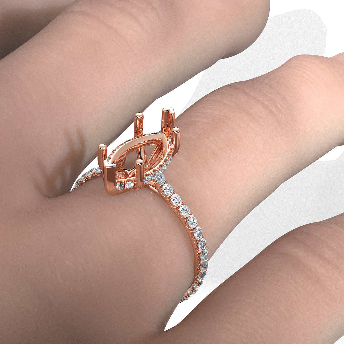 Hidden Halo U Pave Set Semi Mount Lab Grown Diamond Engagement Ring 0.47 Ct.