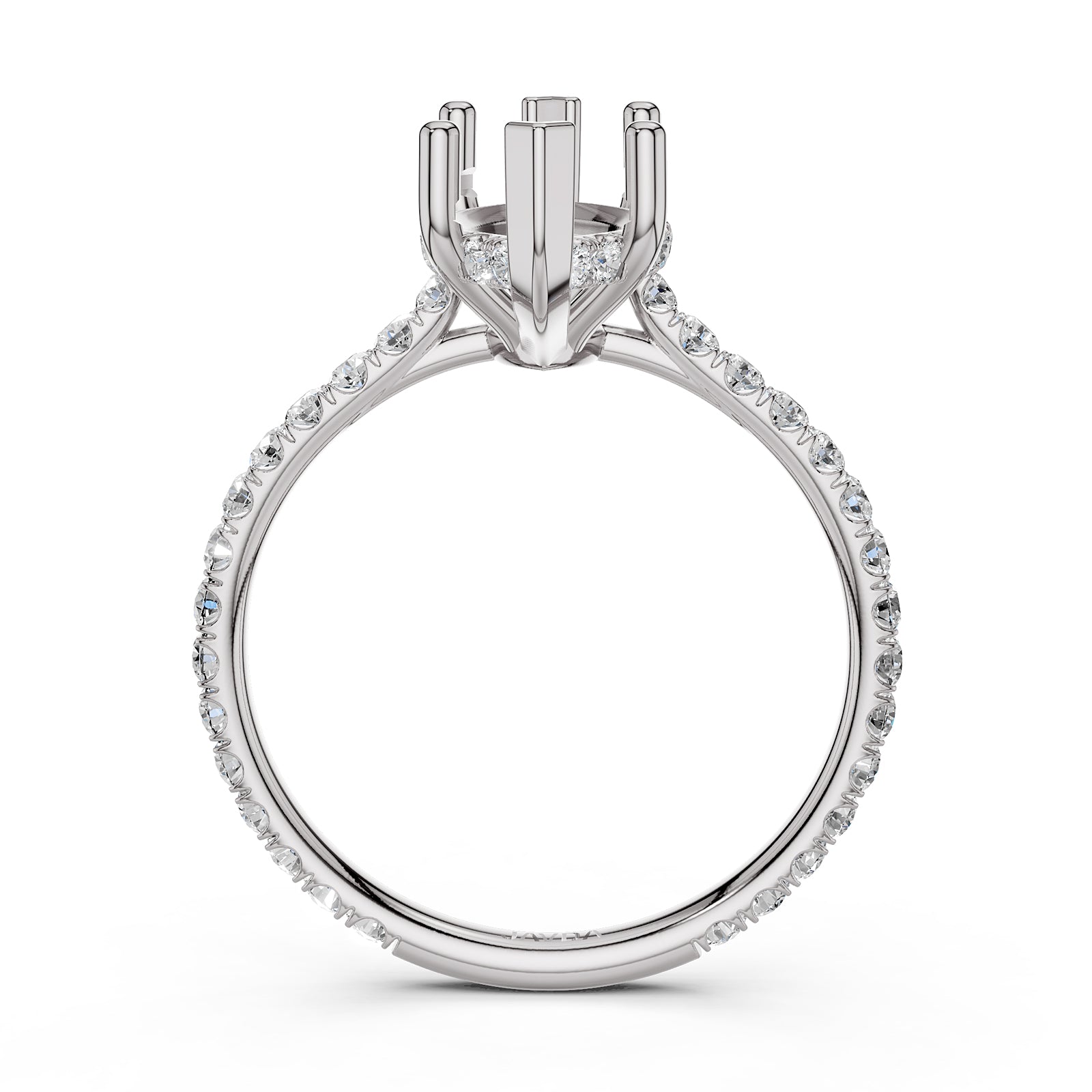 Hidden Halo U Pave Set Semi Mount Lab Grown Diamond Engagement Ring 0.47 Ct.