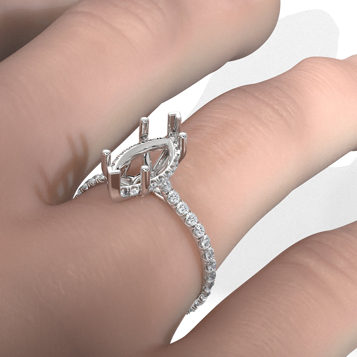 Hidden Halo U Pave Set Semi Mount Lab Grown Diamond Engagement Ring 0.47 Ct.