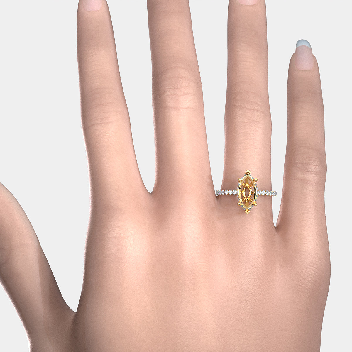 Hidden Halo U Pave Set Semi Mount Lab Grown Diamond Engagement Ring 0.47 Ct.