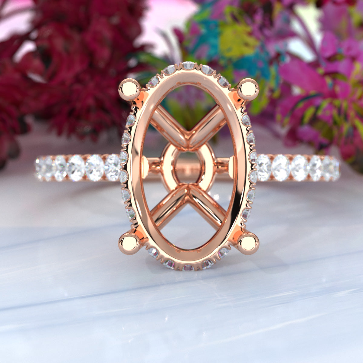 Hidden Halo U Pave Set Semi Mount Lab Grown Diamond Engagement Ring 0.47 Ct.