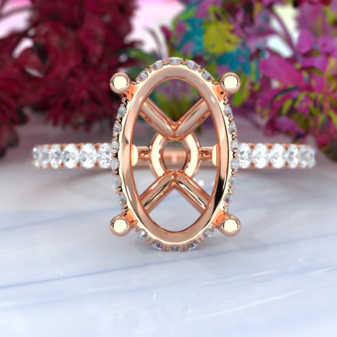 Hidden Halo U Pave Set Semi Mount Lab Grown Diamond Engagement Ring 0.47 Ct.